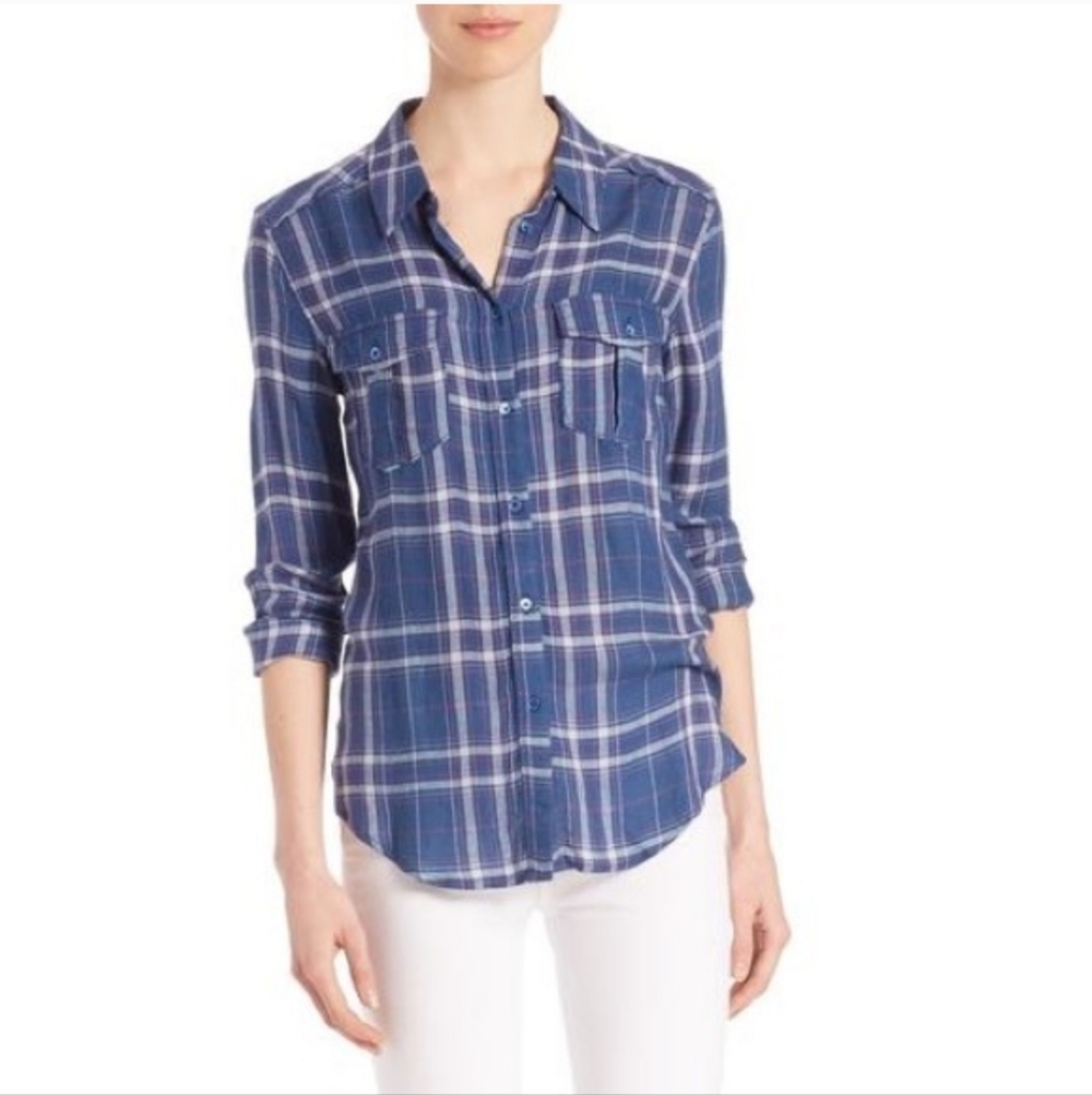 Paige Plaid Button Up Plaid Shirt Blue and Pink Size Medium